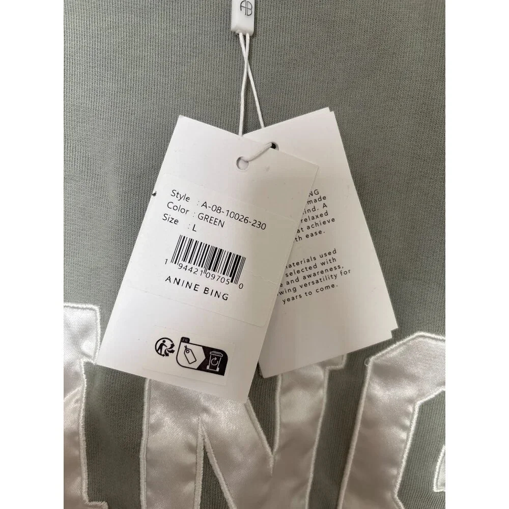 Anine Bing Womens Green Crewneck Sweatshirt With Satin "BING" Logo, new with tag - Picture 4 of 8